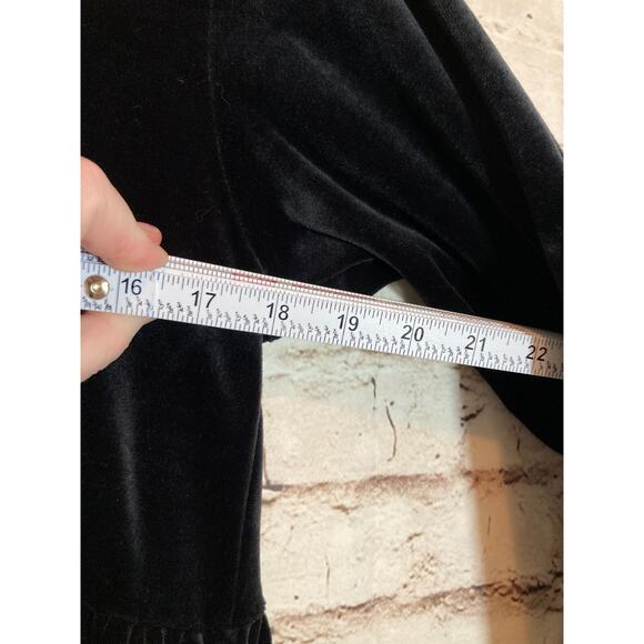 Vintage Shenanigans Velvet Babydoll Dress Womens Medium Black Floral Embroidered - Picture 8 of 13